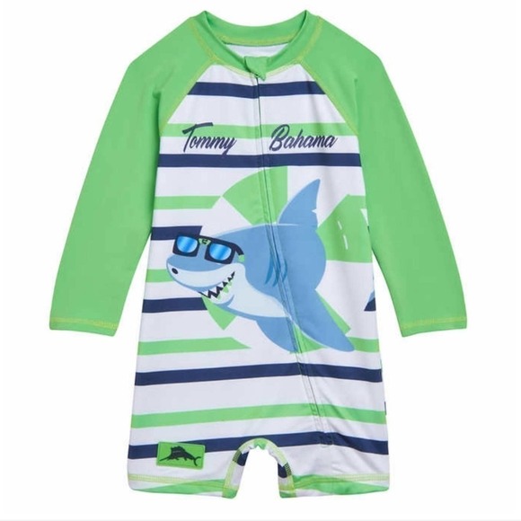 🛑 2 / $40 Sale! Tommy Bahama Infant 2-piece Swim Set UPF50+ / Shark Print  NWT - Picture 2 of 9